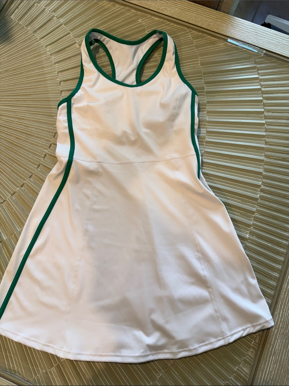 White Mini Tennis Dress with Green Piping